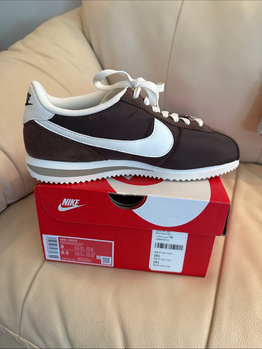 Nike Women’s Cortez Sneaker in Brown and White